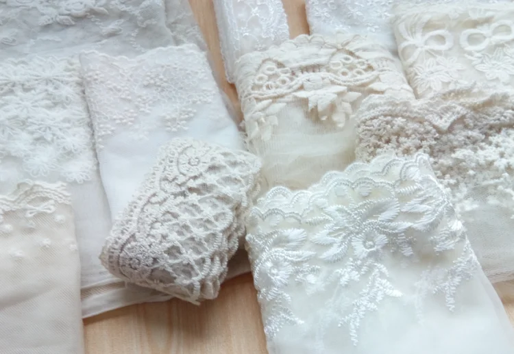 DIY аксессуары для кружевной ткани, сетка Марля Вышивка кружево хлопок кружево Белый Бежевый свадебное платье ткань отделка ручной работы