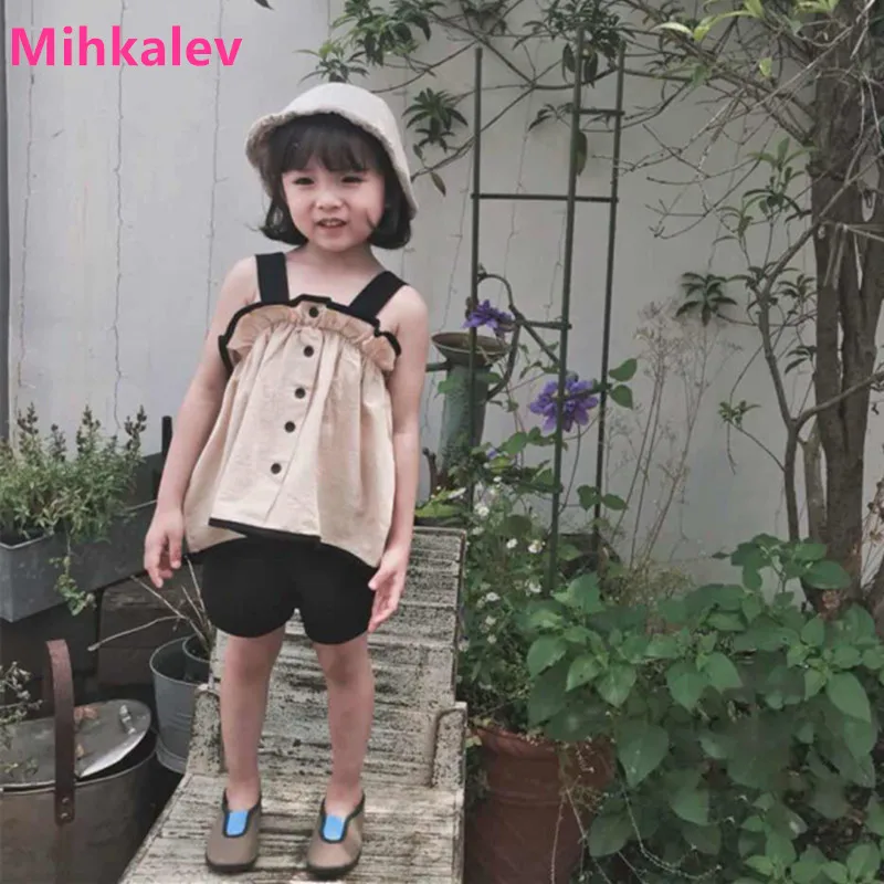 Mihkalev детская одежда летняя для девочек 2018 комплект одежды детей Топ без рукавов +