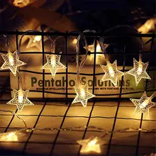 Guirnalda de luces LED con forma de estrella para decoración del hogar, árbol de Navidad de hadas para guirnalda de luces, boda, interior y exterior, con batería USB 220V, 2M, 5M, 10M