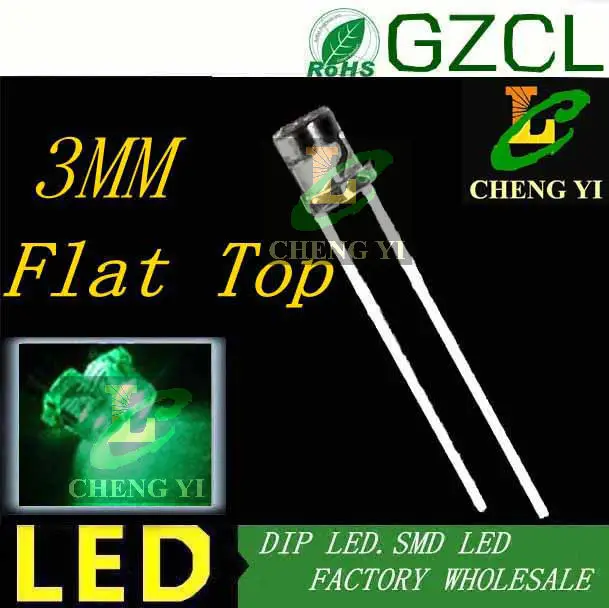 LED Производитель 3 мм led диод желтый плоский Топ DIP 2 0-2 5 V 585-595nm (Бесплатная доставка)