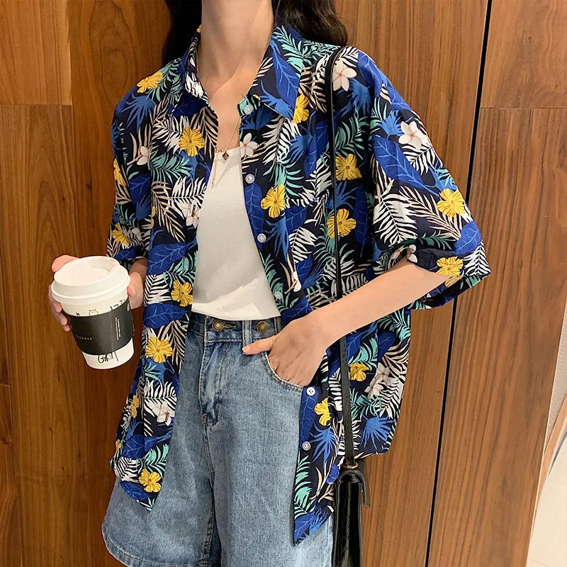 2019 летние пляжные рубашки блузки Новинка Женские модные короткие рукава