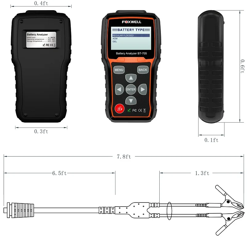 FOXWELL BT705 Авто 12 в 24 В тестер батареи анализатор проверка состояния батареи система запуска зарядки для AGM спиральные гелевые батареи