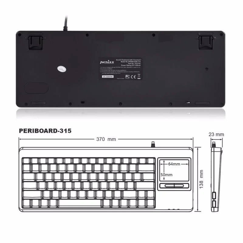 Perixx PERIBOARD 315 USB Проводная мультимедийная сенсорная клавиатура с подсветкой и