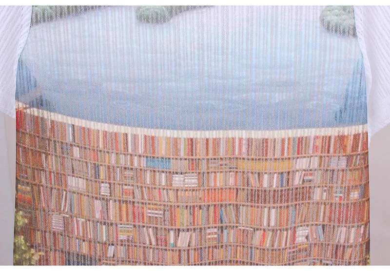 Новинка 2016 модная женская летняя одежда с принтом книжной полки дизайнерские