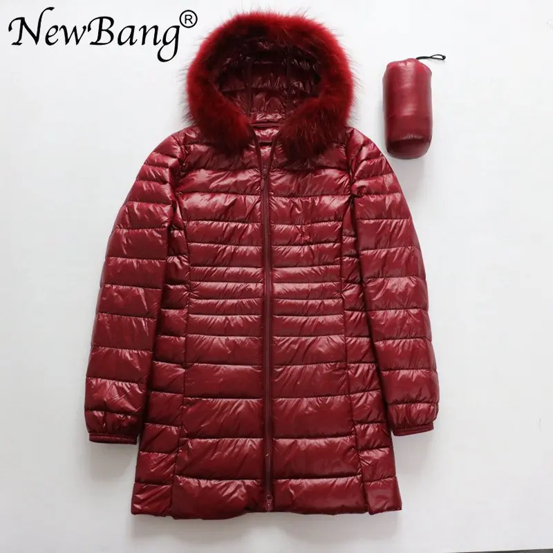 Бренд NewBang, 6XL, 7XL, 8XL, пуховик с мехом, женский пуховик, женский, длинный, зимний, женский, теплый, пуховик, с капюшоном - Цвет: wine wine fur