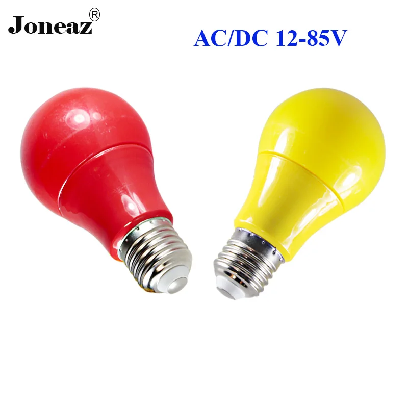 Ampoule E27 B22 Светодиодные лампы AC/DC 12V 24V 36V 64V bombilla красный желтый 5W 9W низкое