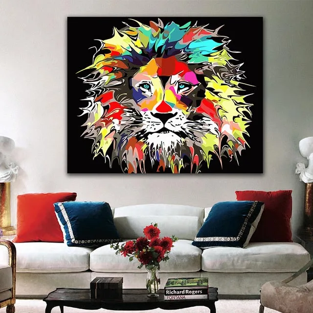 

DIY colorings pictures by numbers with colors Abstract painted lion head picture drawing painting by numbers framed Home