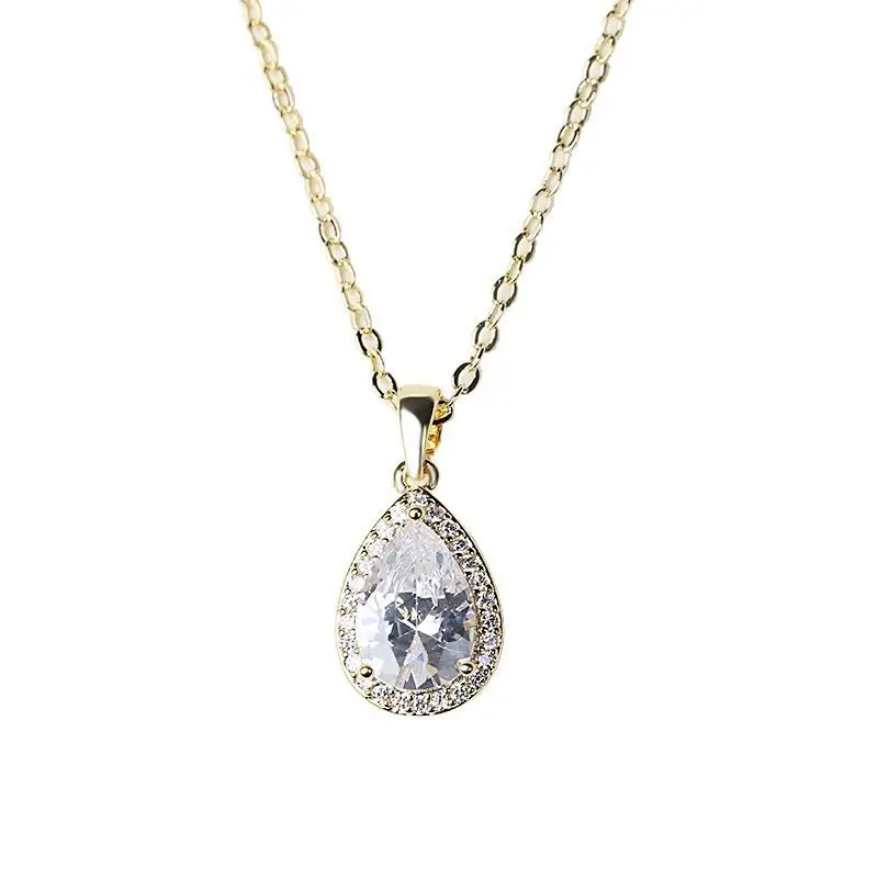 MxGxFam Good Quality Drop Water Zircon Pendants Necklace For Women Fashion Jewelry Gold Color 18 k AAA+ 45cm Chain | Украшения и
