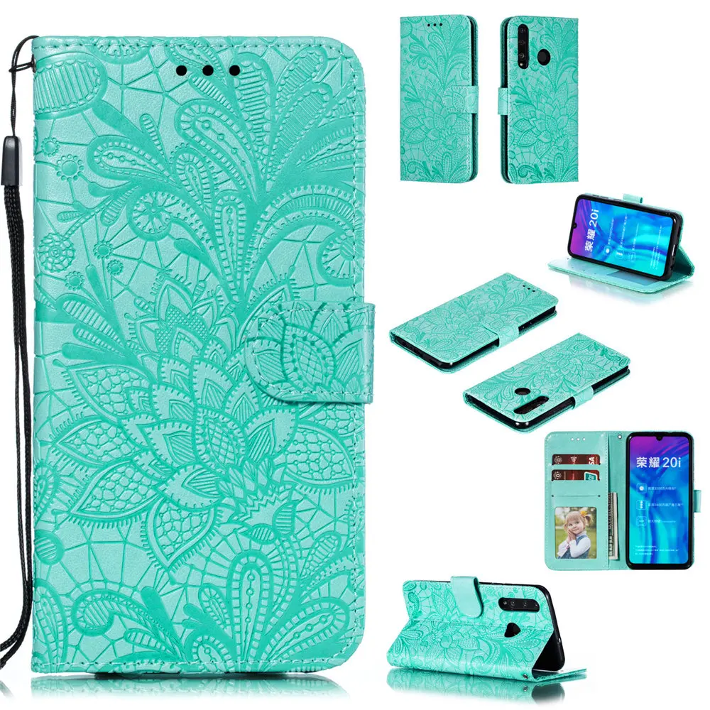 Чехол книжка с кружевным цветком для huawei Honor 20 8S 8X 8C View Y9 Prime Y5 9 P20 Lite 2019 Nova 5i P Smart Z