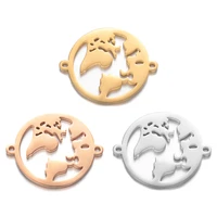 5pcslot 2722mm titanium steel the world map pendant with double holes for making bracelet necklace hollow out map charm