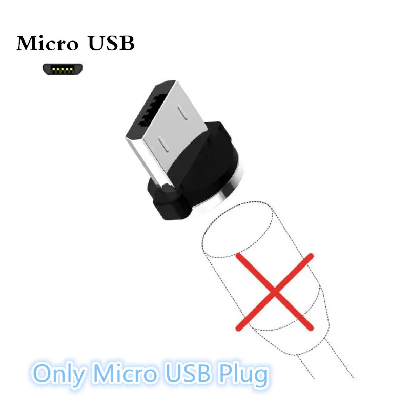 For Micro Plug Only Светодиодный магнитный кабель Micro USB для iPhone X, 8, 7, 6 Plus, samsung, S9, магнит для мобильного телефона, 2.4A, быстрое зарядное устройство, Кабель Microusb, кабель type-C - Тип штекера: For Micro Plug Only