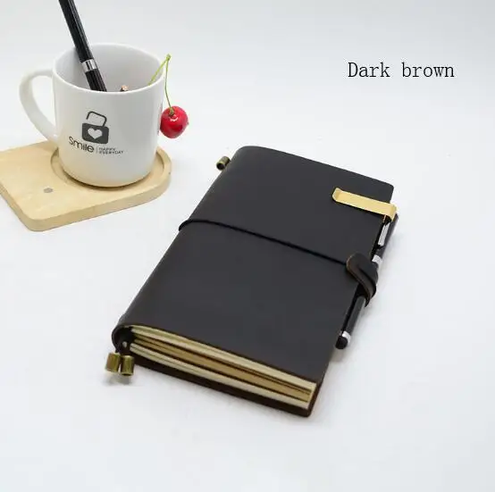 dark brown Винтажный кожаный блокнот, спиральный блокнот из воловьей кожи, чехол для ноутбука, личный карманный блокнот для паспорта, ежедневник, блокнот - Цвет: dark brown