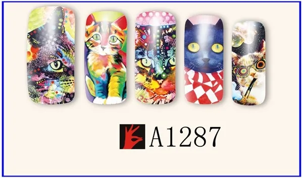 12 упак./лот переводка NAIL ART наклейки на ногти татуировки слайдера полное покрытие оленя собаки, кролика, панды, с рисунком пуделя для A1285-1296