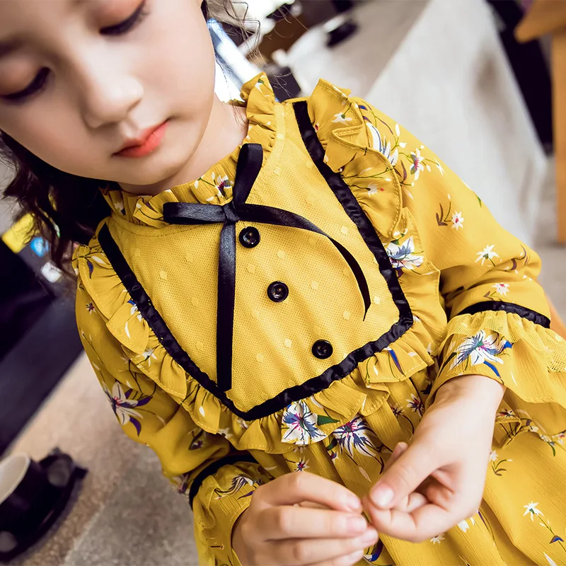 Princess Children Dresses Long Sleeve Yellow Dress for Toddler Girl Teenage Kids Size 4 6 8 10 12 14 years | Детская одежда и