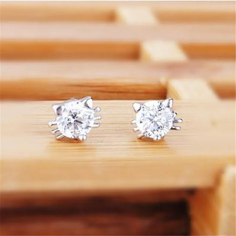 Хрустальные серьги-гвоздики с котом для свадебной вечеринки роскошные милые