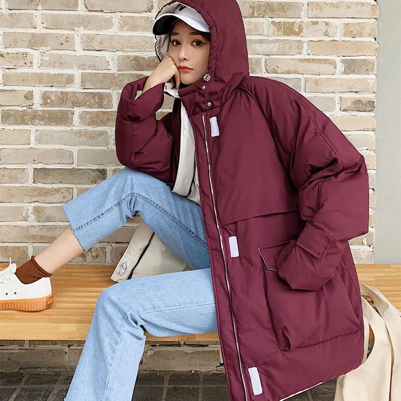 

Parkas Mujer 2019 New Oversized Warm Quilted Jackets Hooded Thick Cotton Padded Coat With Pockets Womens Winter Snow Outerwear