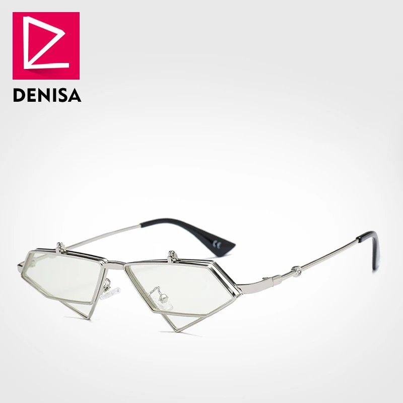 Clear Sunglasses DENISA, известный роскошный бренд, стимпанк, солнцезащитные очки для мужчин, Ретро стиль, неправильные, красные линзы, солнцезащитные очки для женщин, UV400, gafas de sol mujer, G23019 - Цвет линз: Clear Sunglasses