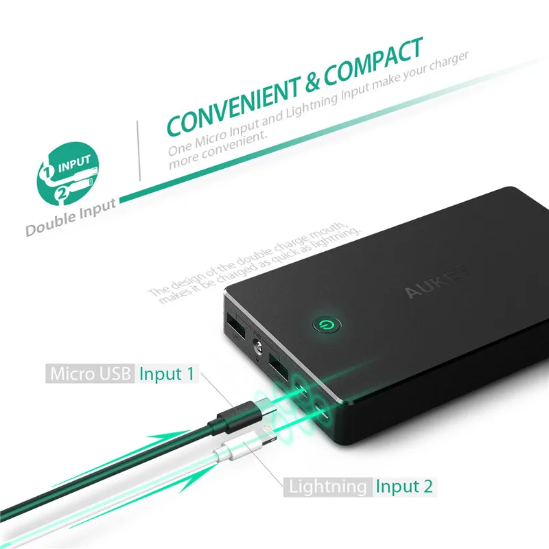 AUKEY 20000 мАч быстро Универсальный Мобильные аккумуляторы с двумя USB Портативный