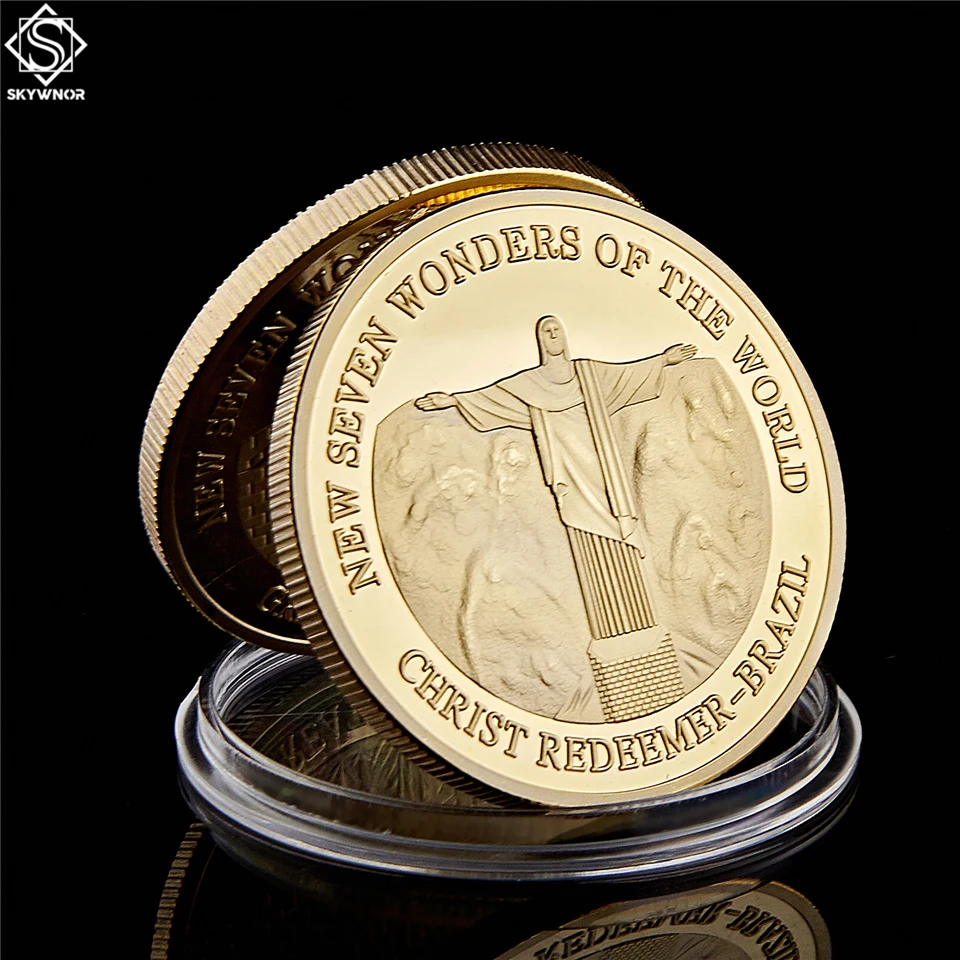 

Gold Plated Coin Brazil Christ The Redeemer New Seven Wonders of The World Coins