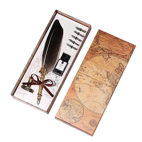 Темно-серый Перьевая ручка высокого качества, роскошный перьевая ручка, набор в подарочной коробке, цветная перьевая ручка, винтажная каллиграфия, Dip чернильная ручка для письма, бизнес-подарок - Цвет: Темно-серый