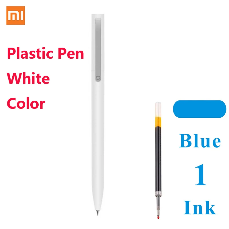 1pen and 1 Blue ink Xiao mi Белый Черный 0,5 мм точка mi jia знак ручка mi ручка гладкая швейцарская заправка Япония Черные, голубые чернила 10 мм Диаметр светильник ручка - Цвет: 1pen and 1 Blue ink