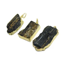 real black natural raw stone druzy pendant 2021 irregular jewelry large gold plating bezel big tourmaline pendant for women gift