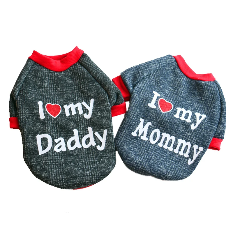 Свободная модная одежда для маленьких собак милые буквы i love mommy DAD свитеры