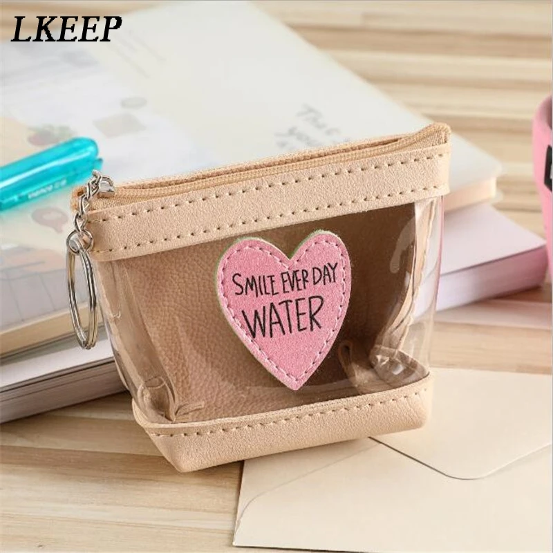 Прозрачный кошелек с монетами милое сердце на молнии для монет ключей помады