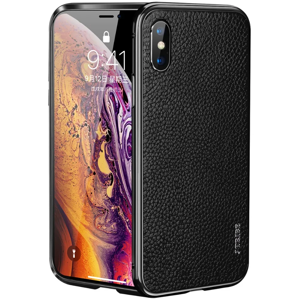Leanonus Алюминиевый металлический бампер чехол для iPhone X XS Max XR чехол противоударный Броня натуральная кожа чехол для iPhone XS Max Shell