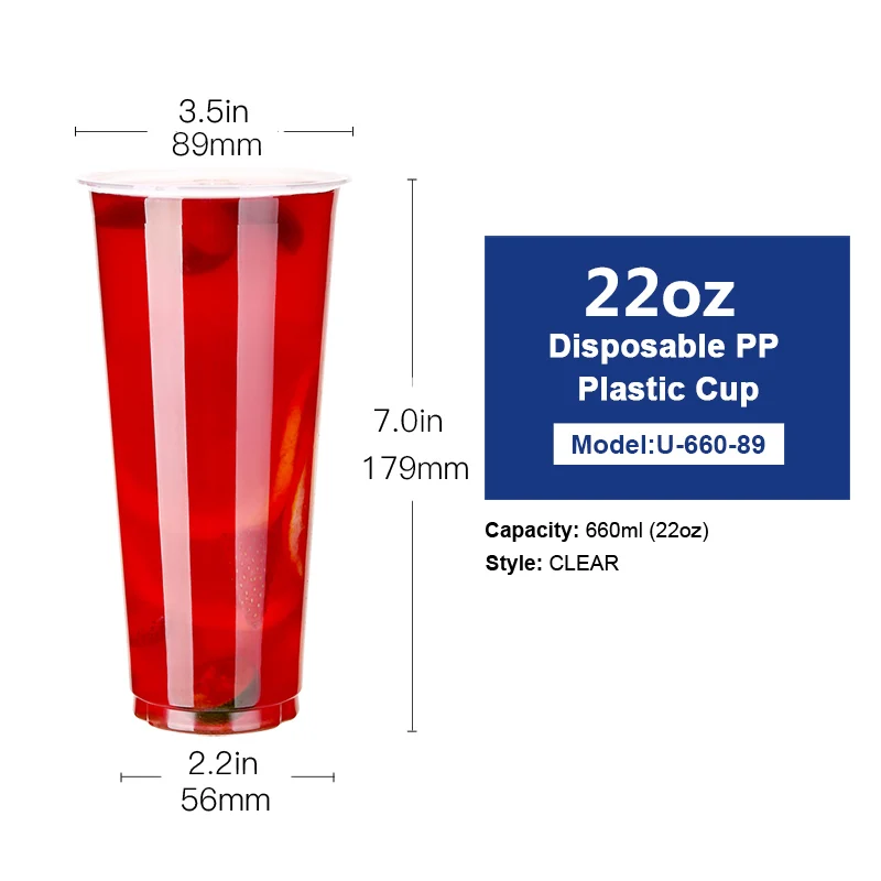 660ml(22oz) No Lid OTOR 20 шт 17 унций 22 унций прозрачная одноразовая пластиковая чайная чашка кофейные чашки с крышками для ледяного кофе пузыря Boba смузи - Цвет: 660ml(22oz) No Lid