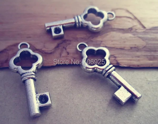 

40pcs/lot antique silver Key necklace pendant Charms 11mmx24mm