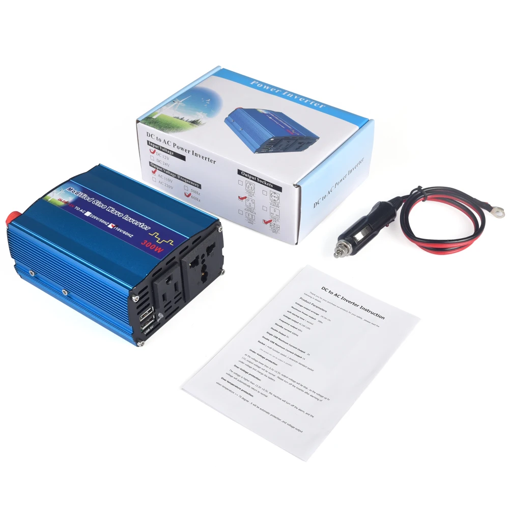 Инвертор 300 Вт DC12V вход в AC220V выход автомобильный преобразователь мощности с USB