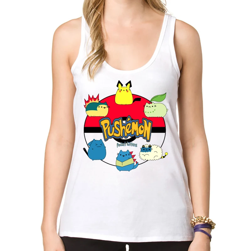 Hot Sales Pokemon Go women Tank tops Pushemon Gen Pokemons Printed Comics vest Novelty Funny | Женская одежда