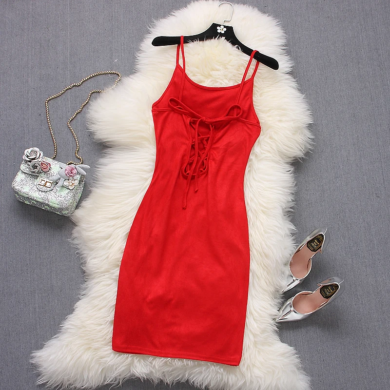 Женское Замшевое платье Alphalmoda элегантное на бретельках с открытой спиной