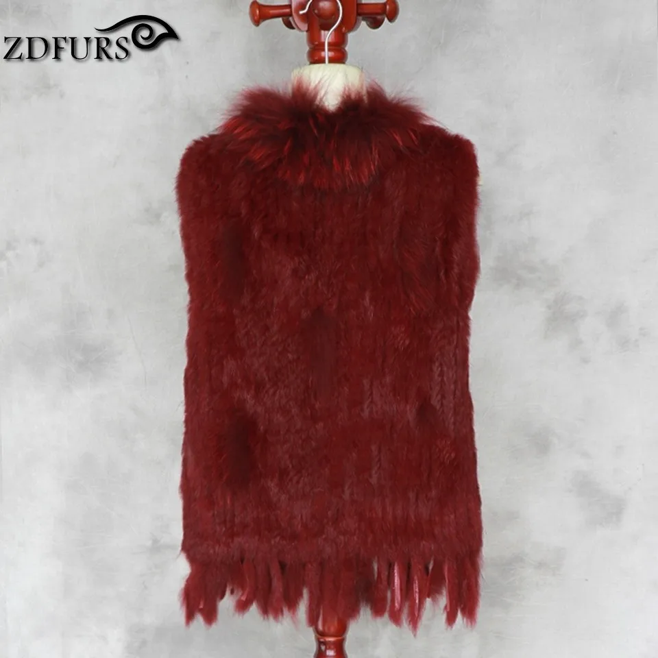ZDFURS* Высокое качество Горячая Распродажа вязаный жилет из кроличьего меха воротник из меха енота вязаный жилет из кроличьего меха ZDKR-165005