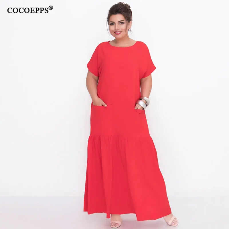 L 6XL 2019 Лето Ruffles Длинное платье Женщины Свободное макси Женский Повседневная 5XL