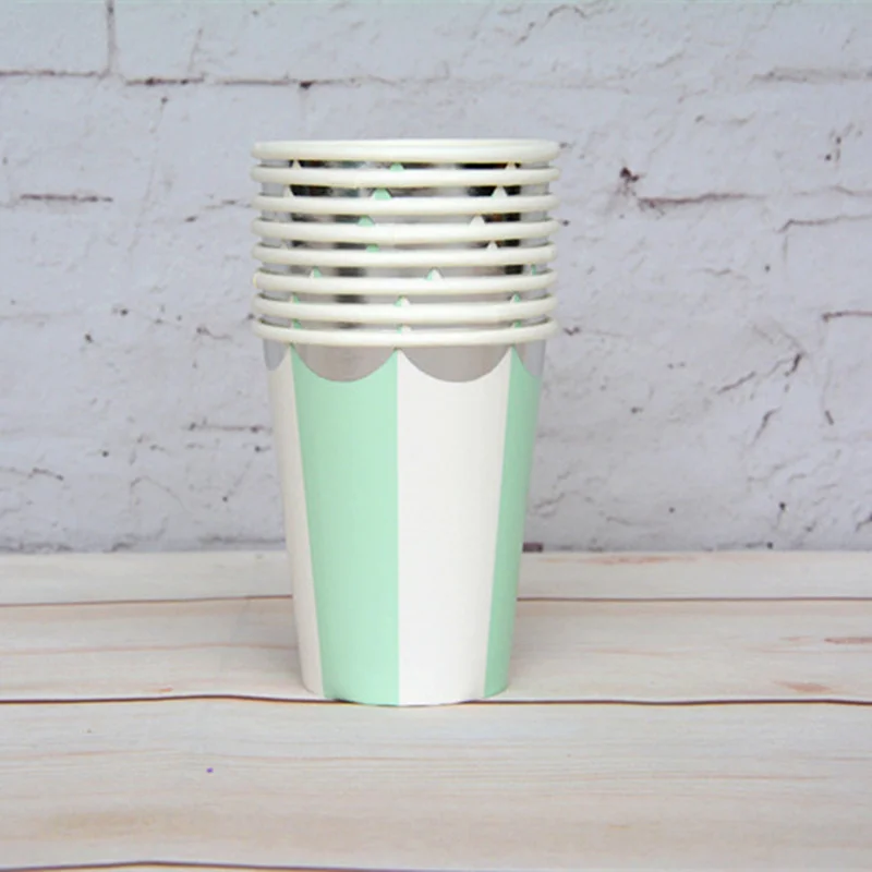 Mint Stripe Silver 120 шт мятный и синий ход мрамора серебристое окаймление бумажные чашки вечерние угощение гость питьевой чашки для свадьбы 1-й День рождения помолвки Вечерние - Цвет: Mint Stripe Silver