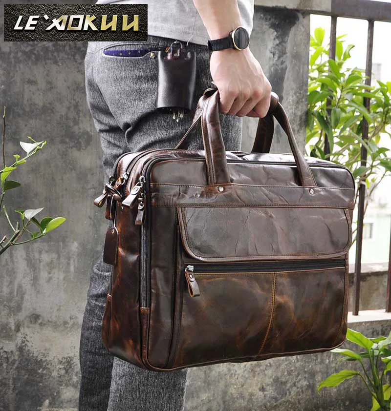 Men Oil Waxy Leather Antique Design Business Briefcase Laptop Document Case Fashion Attache Messenger Bag Tote Portfolio 7146