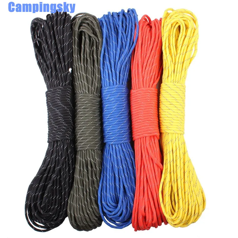 

CAMPINGSKY 12 цветов светоотражающий Паракорд 550lb 7 нитей 25 футов Выживание 7 нитей парашют