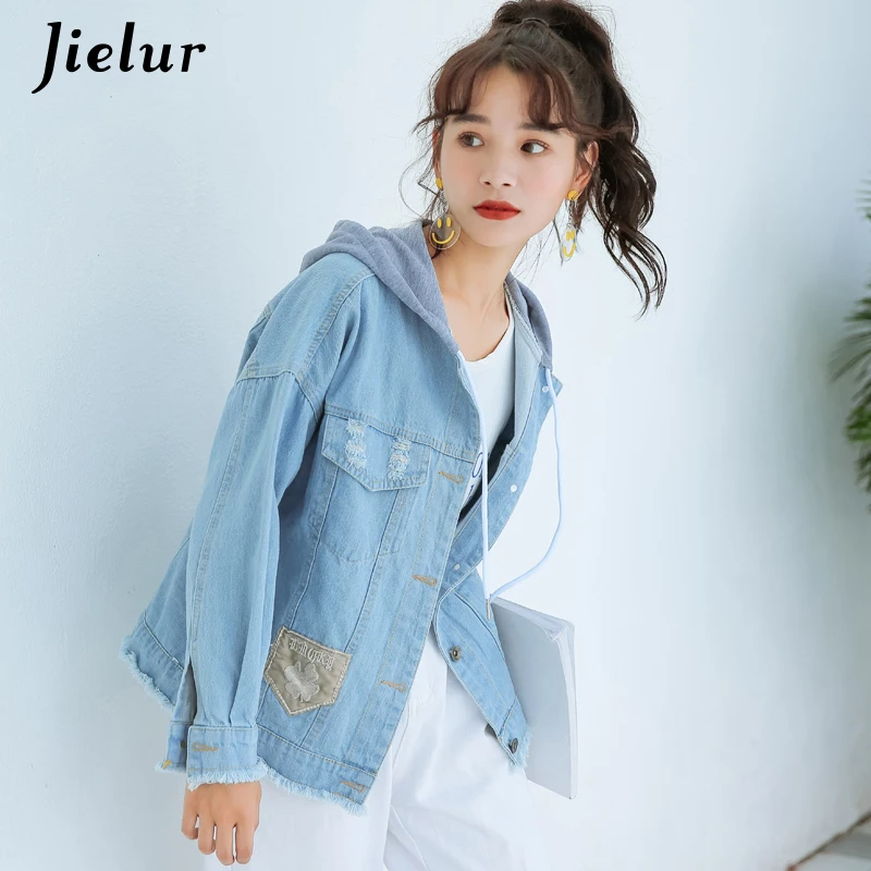 Jielur 2019 корейские женские куртки повседневные джинсовые бойфренды Осенние