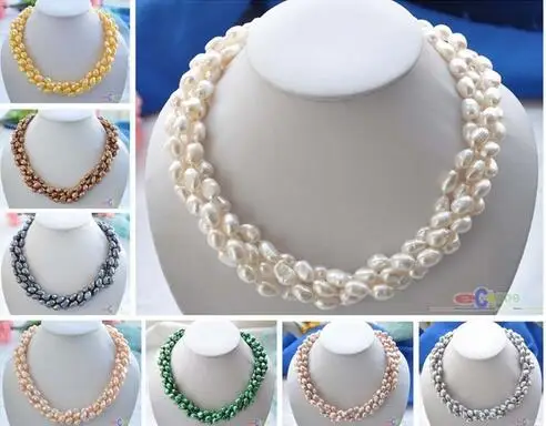 

NEW 4row 18"8-9mm BAROQUE OF FRESH WATER COLLAR OF PEARLS>>> women jewerly Free shipping