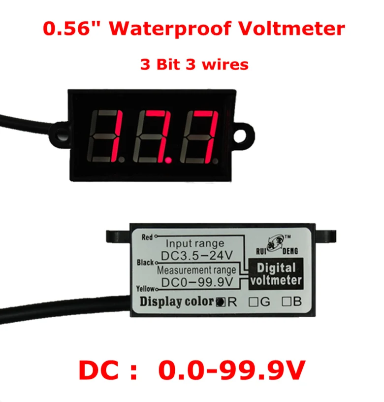 Водонепроницаемый 0 56 &quot3 Бит 3 Провода вольтметр DC0-100V красный для измерения