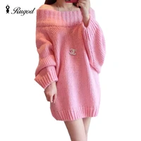 autumn winter women basic pullover sweaters female sexy slash neck off shoulder knitted sweater long thick warm pullovers tops