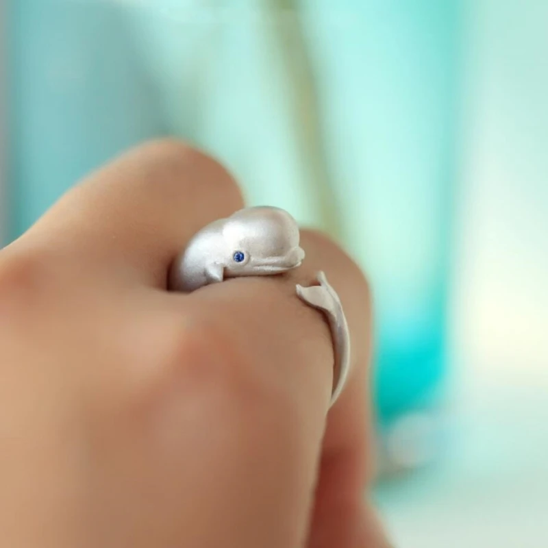 Original Whale Fresh 925 Sterling Silver Temperament Personality Fashion Female Trendy Resizable Opening Rings SRI014 | Украшения и