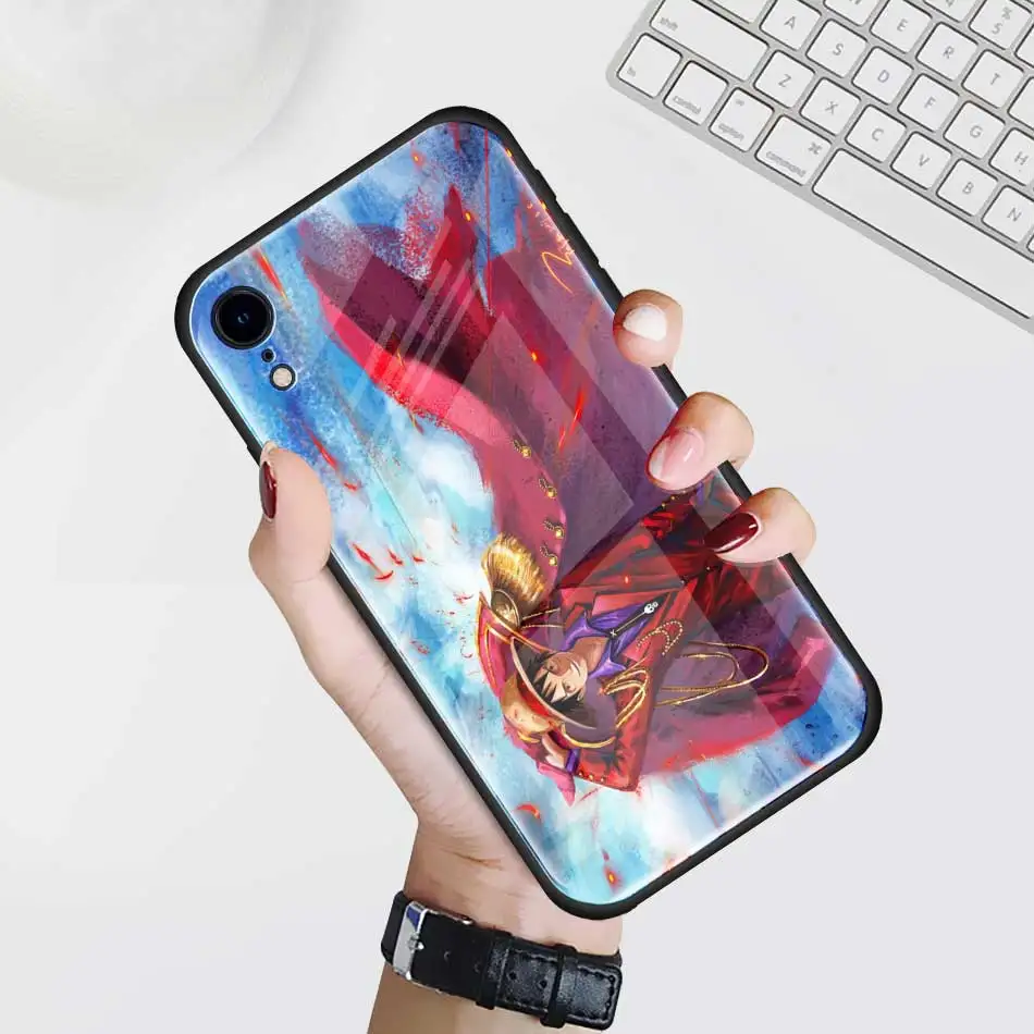 Чехол Из Закаленного Стекла one piece Luffy аниме для Apple iPhone XR 7 8 6 6S Plus 11 Pro X XS MAX черный мягкий чехол для мобильного телефона