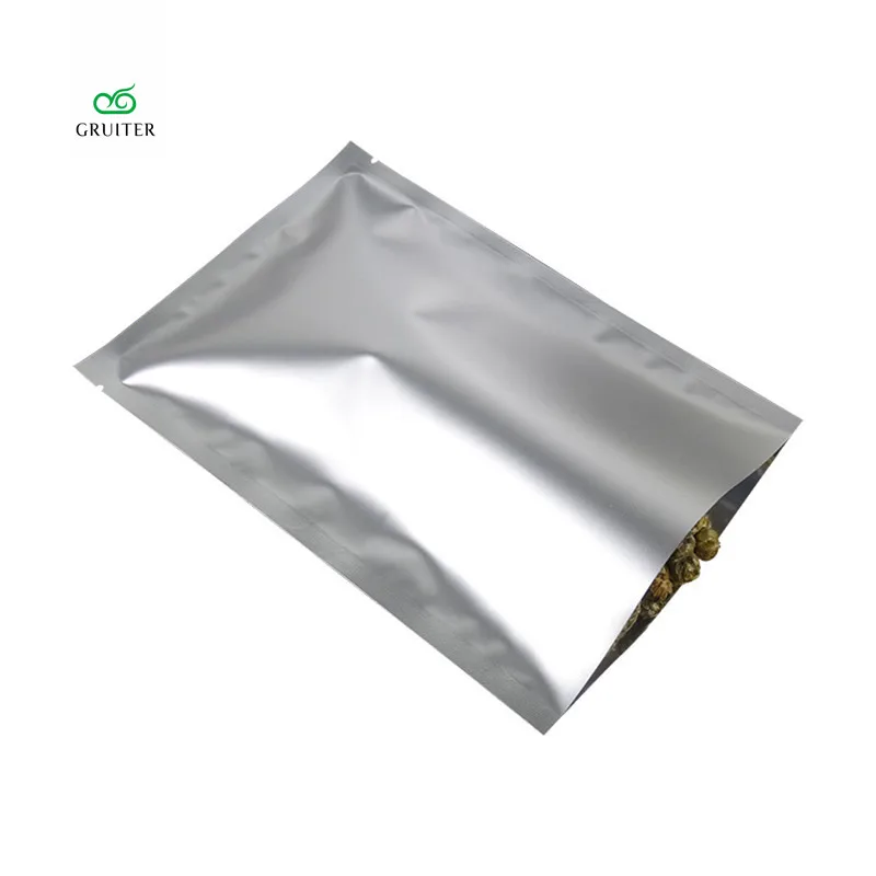 

8 Sizes Choice Open Top Pouch 100pc Silver Matte Three Side Seal Flat Food Powder Masque Bags Metallic Foil Mylar W/Tear Notch