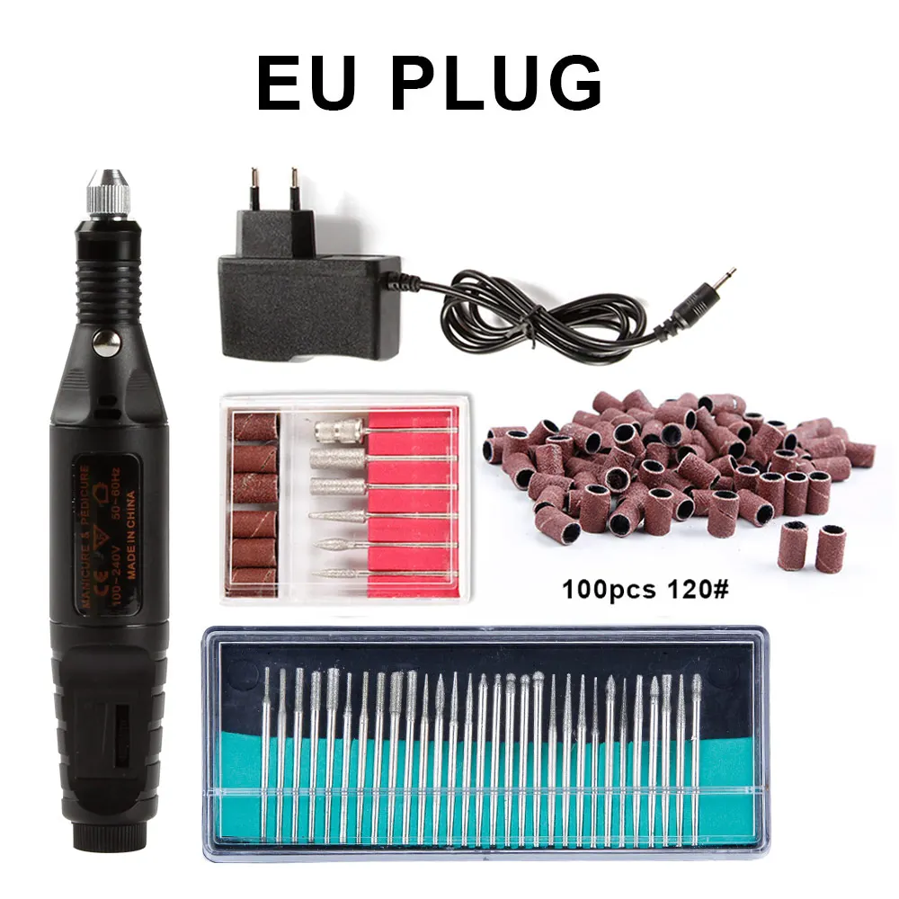 black EU 120 Гель для удаления кутикулы Электрический Маникюрный станок 30 шт. фрезы сверла Шлифовальные полосы Appartus для маникюра дизайн ногтей - Цвет: black EU 120