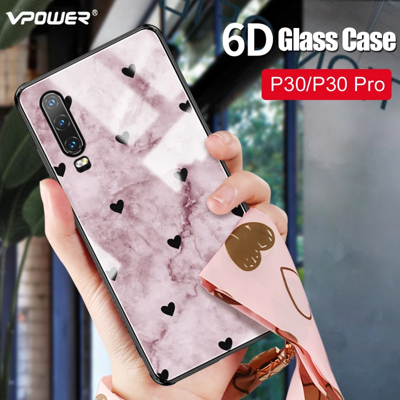 Для Huawei P30 Pro стеклянный чехол 6D узорчатый роскошный модный закаленное стекло