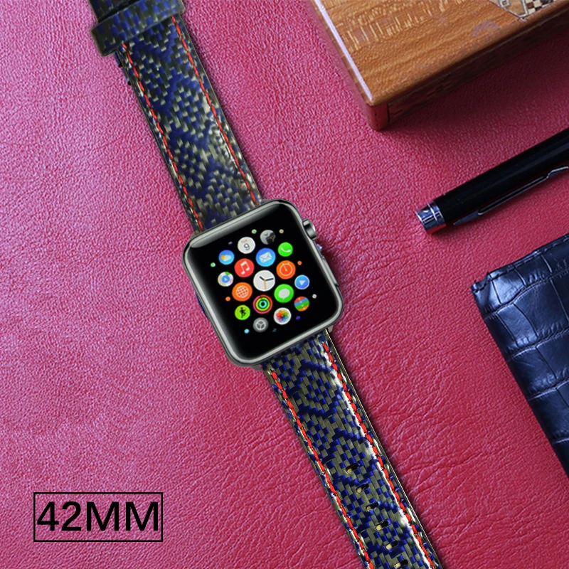 Для Apple Watch Series 4 iWatch ремешок из настоящего углеродного волокна ремешки для часов Apple Watch Series 1 2 3 Leahter браслет 38-42-40-44мм