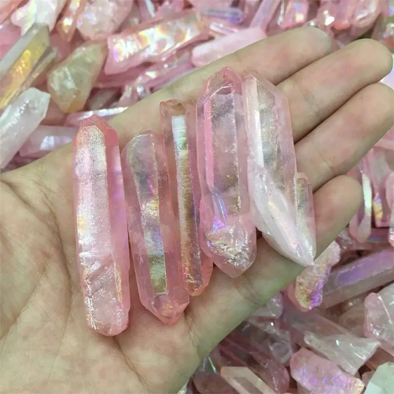 5 шт. Прямая поставка натуральный розовый титан кварцевый кристалл aura